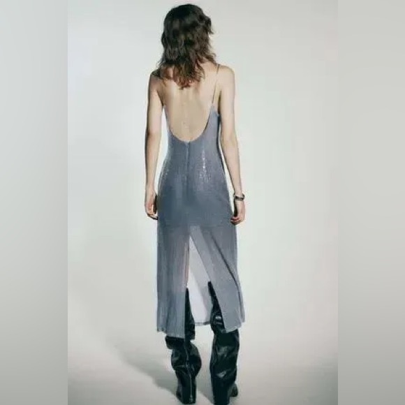 ZARA ~ Women's Blue and Silver Dress - Picture 12 of 16